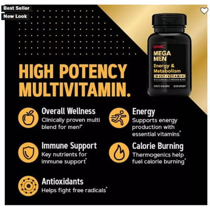 GNC Mega Men Energy & Metabolism Multivitamin, 180 Caplets