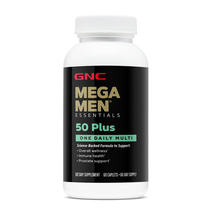 GNC Mega Men Essentials 50 Plus One Daily Multi, 60 Caplets, Men's Gluten-Free Multivitamin