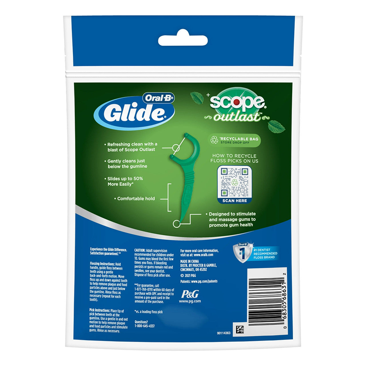 Oral B Glide Floss Picks with Scope Outlast, Long-Lasting Mint Flavor, 75 Floss Picks