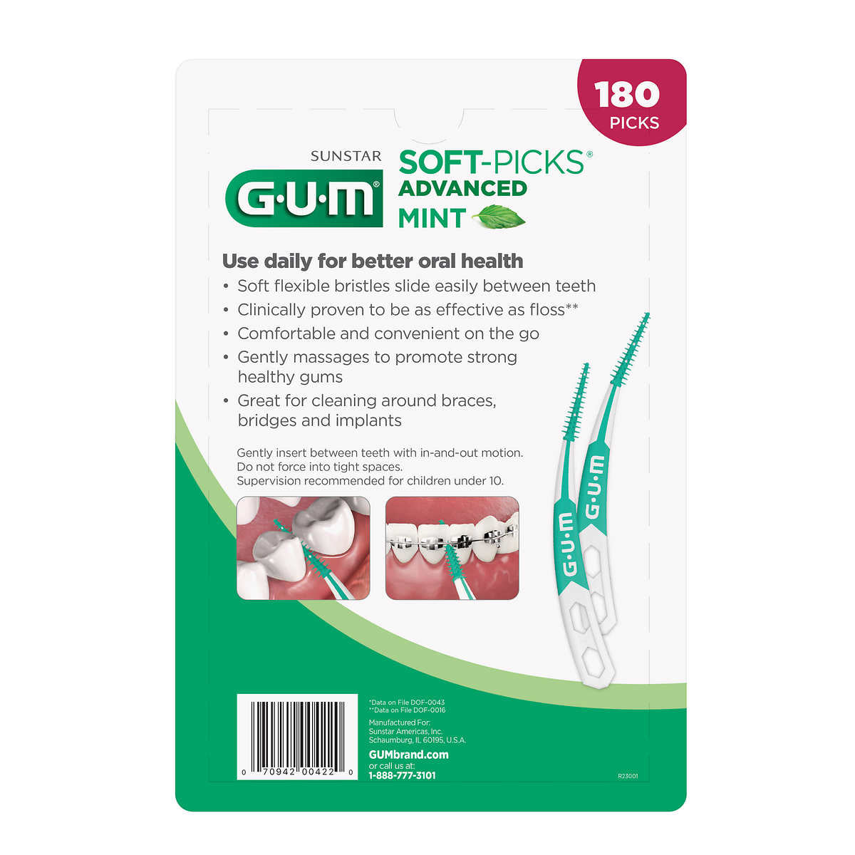 Sunstar GUM Soft Picks Advanced, Mint, 180 Floss Picks
