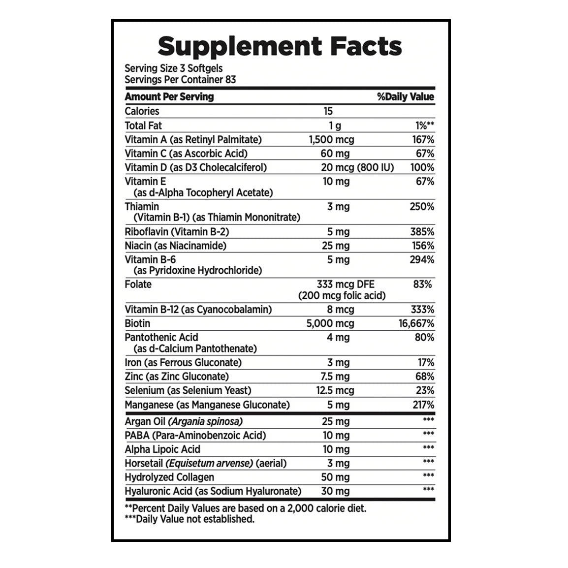 Nature's Bounty Extra Strength Hair, Skin & Nails, 250 Softgels