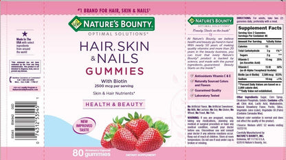 Nature's Bounty Hair, Skin, & Nails Gummies, Strawberry, 80 Count