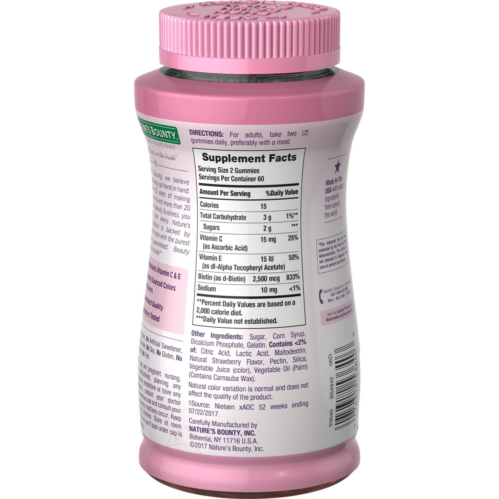 Nature's Bounty Hair Skin & Nails Gummies 120 Count, Strawberry