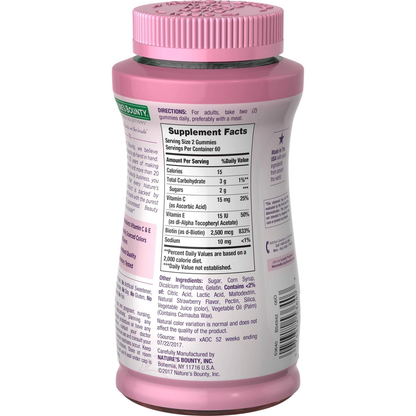 Nature's Bounty Hair Skin & Nails Gummies 120 Count, Strawberry