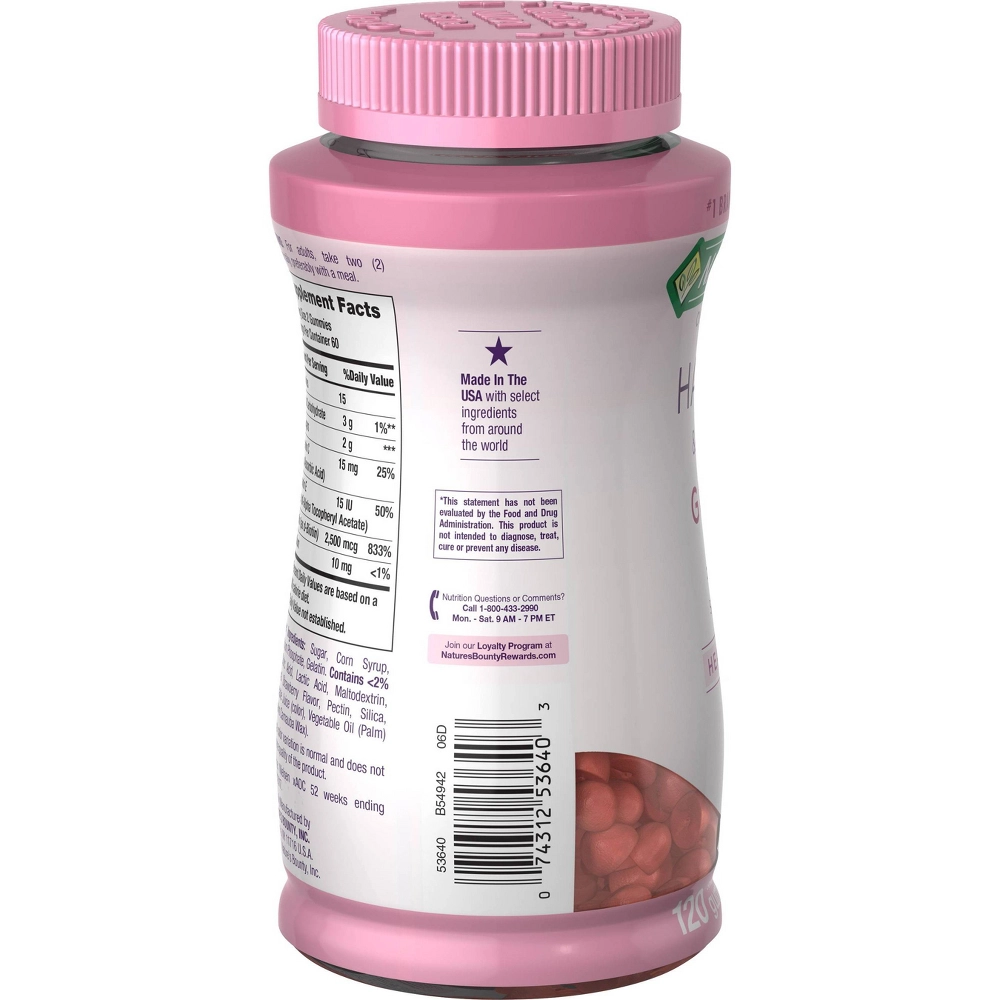 Nature's Bounty Hair Skin & Nails Gummies 120 Count, Strawberry