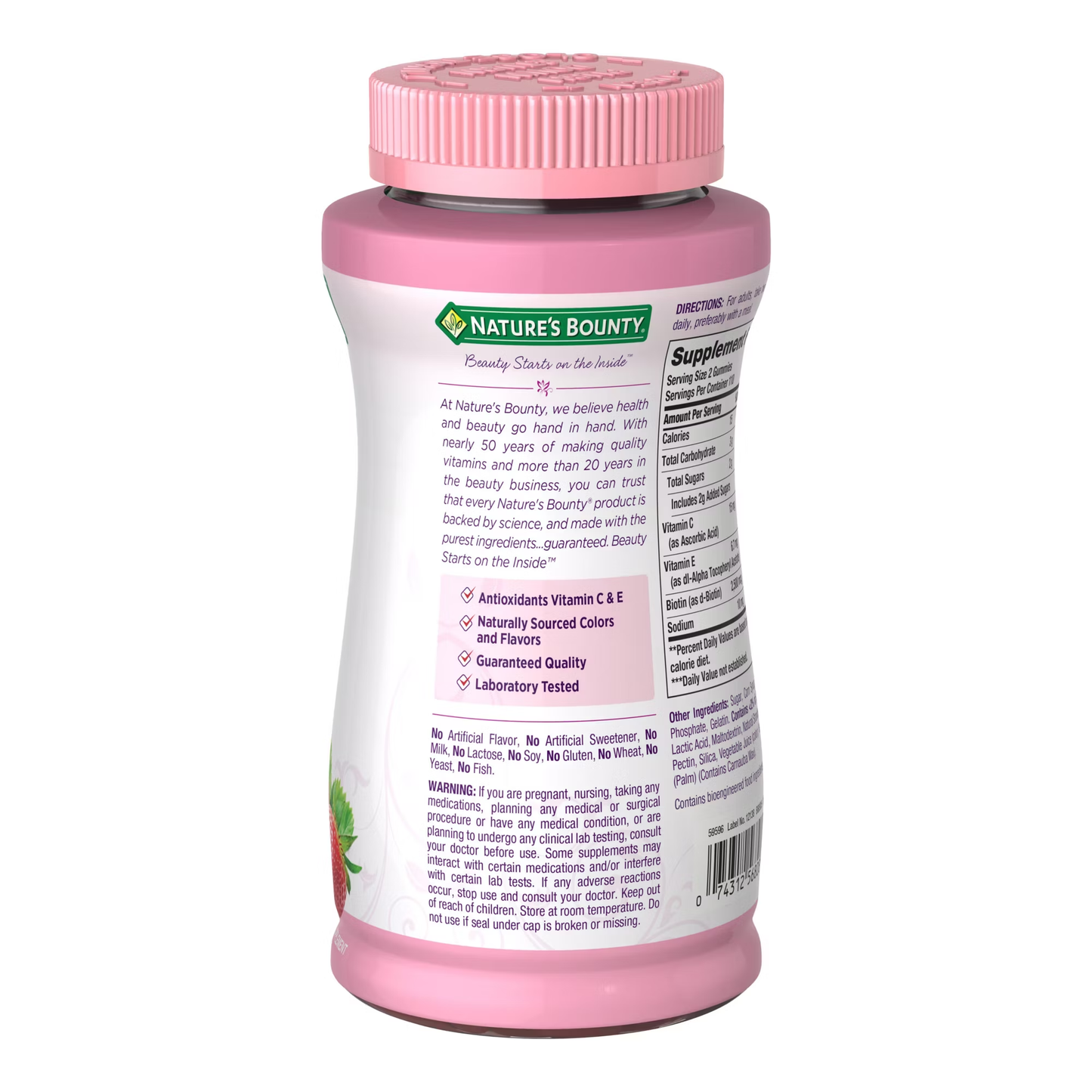 Nature's Bounty Hair Skin & Nails Gummy Vitamins, Strawberry, 220 Gummies - Nature's Bounty Optimal Solutions