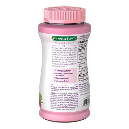 Nature's Bounty Hair Skin & Nails Gummy Vitamins, Strawberry, 220 Gummies - Nature's Bounty Optimal Solutions