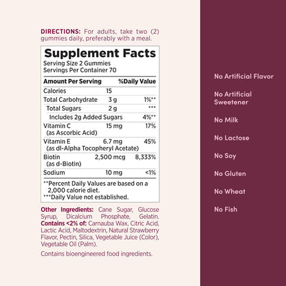 Nature's Bounty Hair Skin & Nails Gummy Vitamins, Strawberry, 140 Gummies