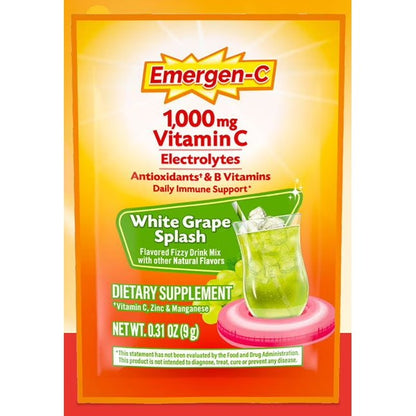 Emergen-C 1000 mg Vitamin C Drink Mix, White Grape Splash, 30 Packets