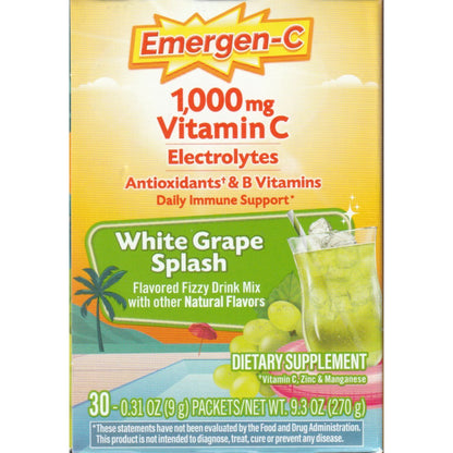 Emergen-C 1000 mg Vitamin C Drink Mix, White Grape Splash, 30 Packets