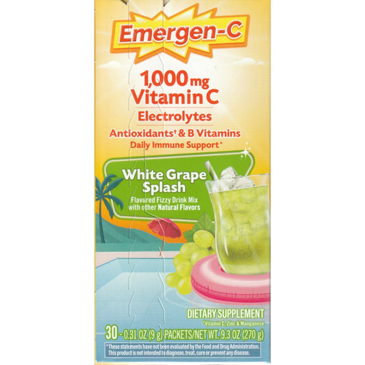 Emergen-C 1000 mg Vitamin C Drink Mix, White Grape Splash, 30 Packets