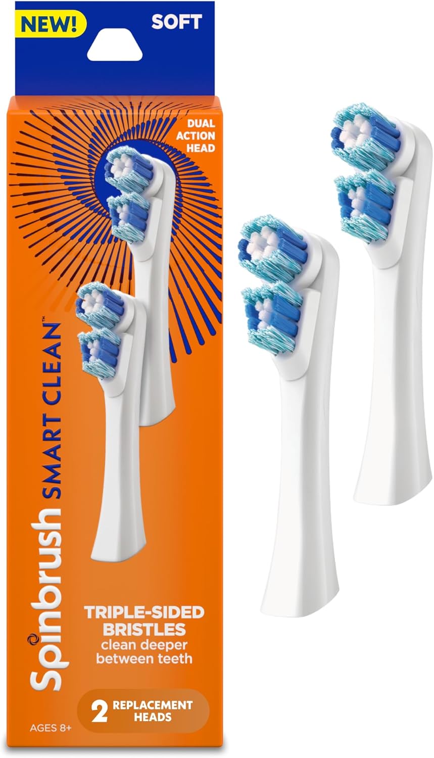 Spinbrush Smart Clean Dual Action Brush Head, Soft, 2 Replacement Heads