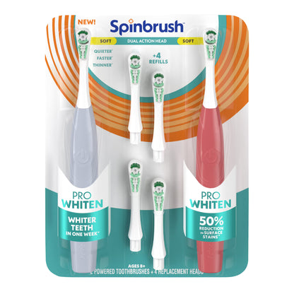 Spinbrush Pro Whiten Toothbrush Set, 2 brushes + 4 extra heads