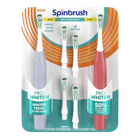Spinbrush Pro Whiten Toothbrush Set, 2 brushes + 4 extra heads