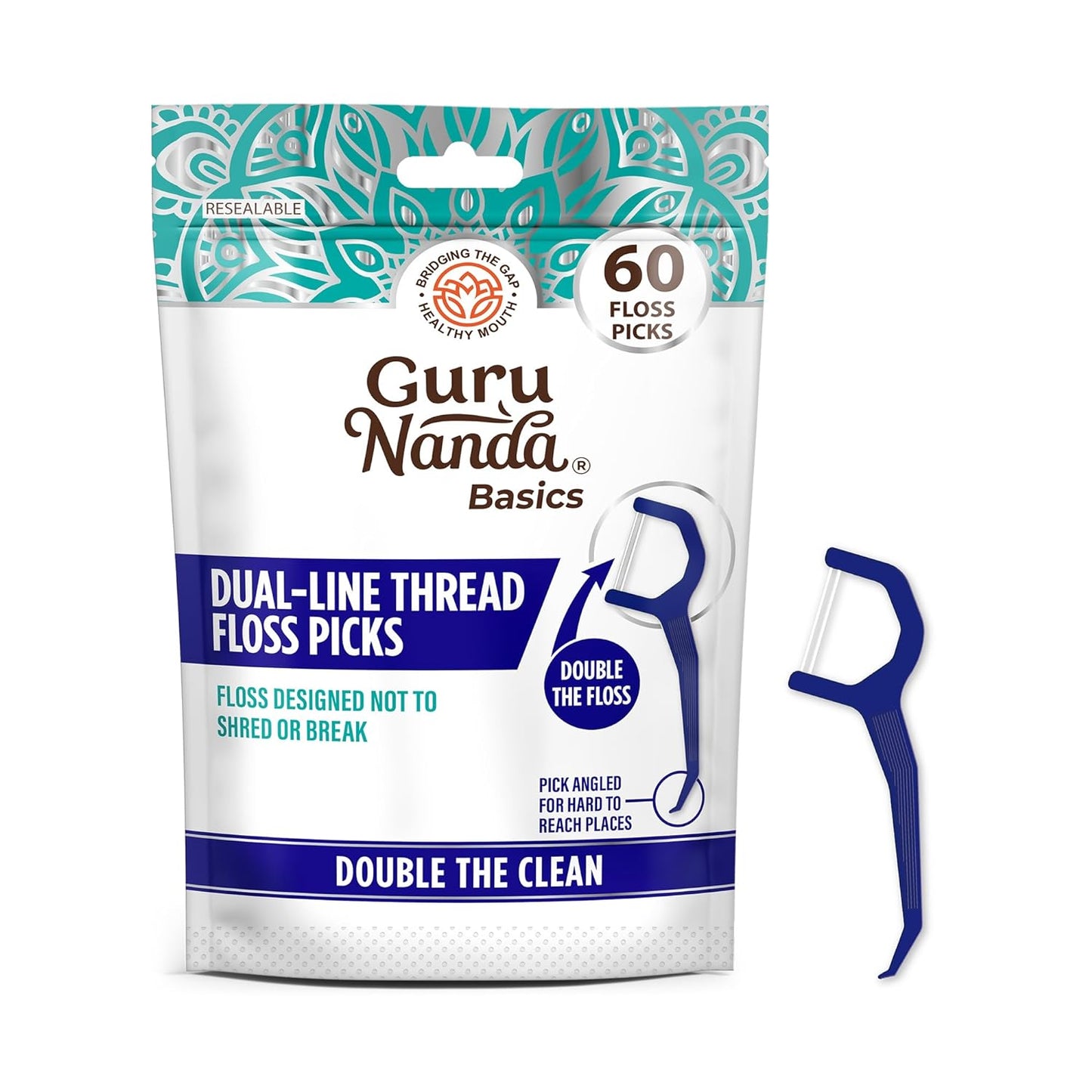 Guru Nanda Basics Dual-Line Thread Floss Picks, 60 Floss Picks
