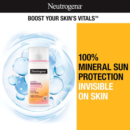 Neutrogena Purescreen+ Mineral Invisible Daily Defense Face Liquid, SPF 30 Sunscreen, 1.4 FL OZ (40 mL)