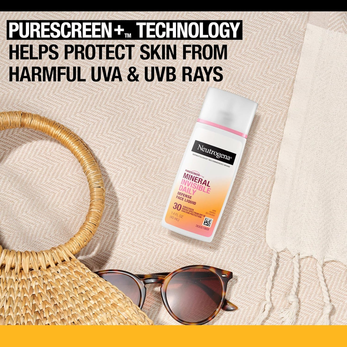 Neutrogena Purescreen+ Mineral Invisible Daily Defense Face Liquid, SPF 30 Sunscreen, 1.4 FL OZ (40 mL)