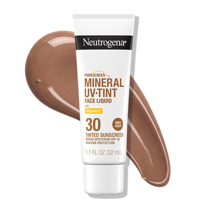 Neutrogena Purescreen+ Tinted Mineral Sunscreen for Face with SPF 30, Broad Spectrum with Zinc Oxide and Vitamin E, Medium Deep, 1.1 fl oz (32 mL)