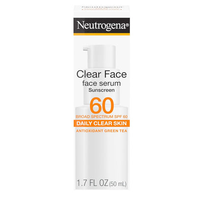 Neutrogena Clear Face SPF 60+ Sunscreen Facial Serum, 1.7 FL OZ (50 mL)