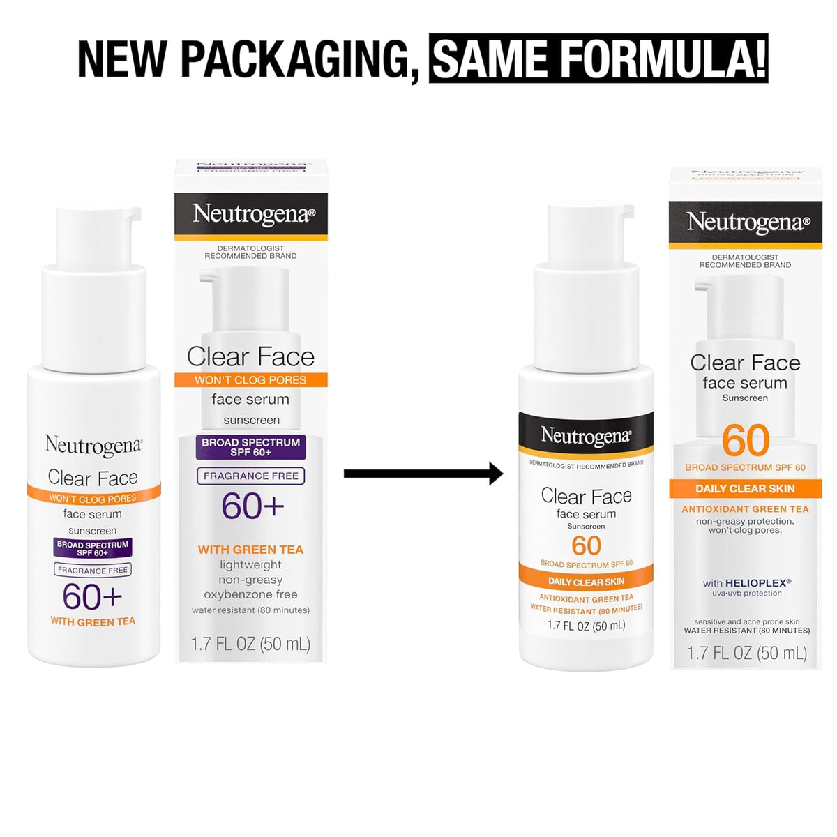Neutrogena Clear Face SPF 60+ Sunscreen Facial Serum, 1.7 FL OZ (50 mL)