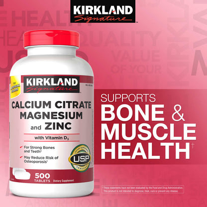 Kirkland Signature Calcium Citrate Magnesium Zinc and Vitamin D3, 500 Tablets