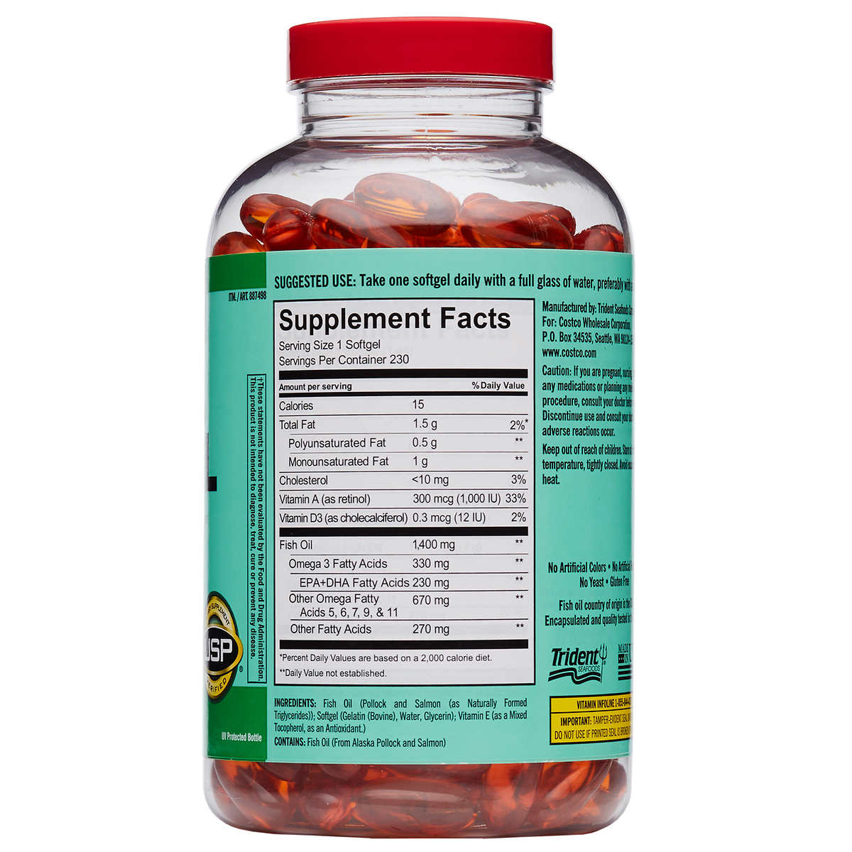 Kirkland Signature Wild Alaskan Fish Oil 1,400 mg 230 Softgels