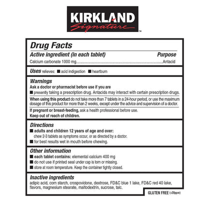 Kirkland Signature Ultra Strength Antacid 1000 mg, Assorted Berry Flavors, 265 Chewable Tablets