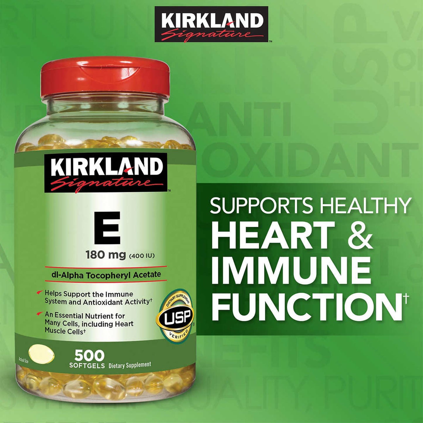 Kirkland Signature Vitamin E, 180 mg (400 IU), 500 Softgels