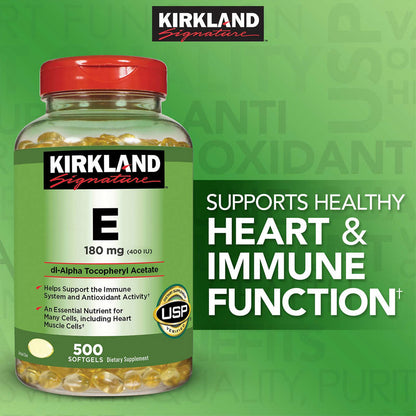 Kirkland Signature Vitamin E, 180 mg (400 IU), 500 Softgels