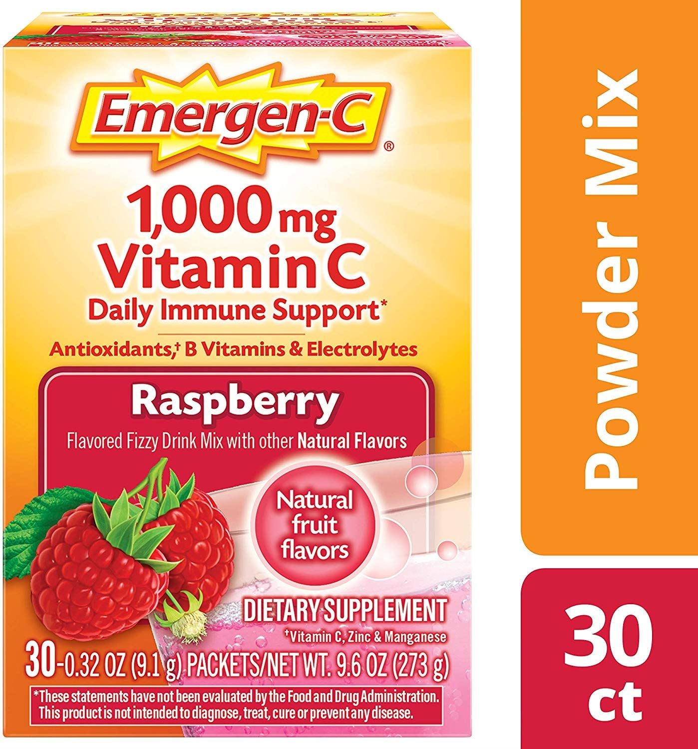 Emergen-C Rapsberry 1000 mg Vitamin C Drink Mix, 30 Packets