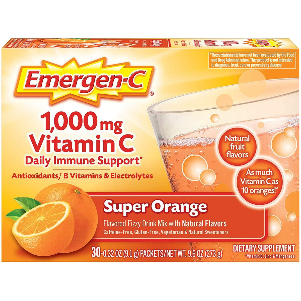 Emergen-C Super Orange 1000 mg Vitamin C Powder Mix, 30 Packets