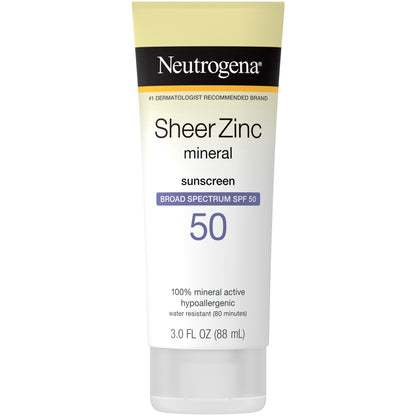 Neutrogena Sheer Zinc SPF 50 Mineral Sunscreen, 3 fl oz (88 ml)