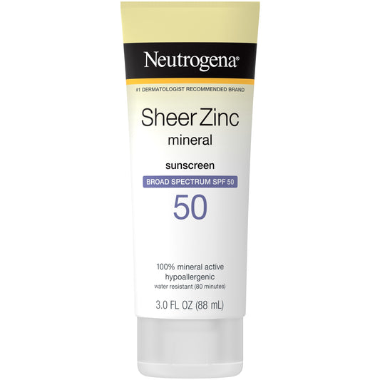 Neutrogena Sheer Zinc SPF 50 Mineral Sunscreen, 3 fl oz (88 ml)