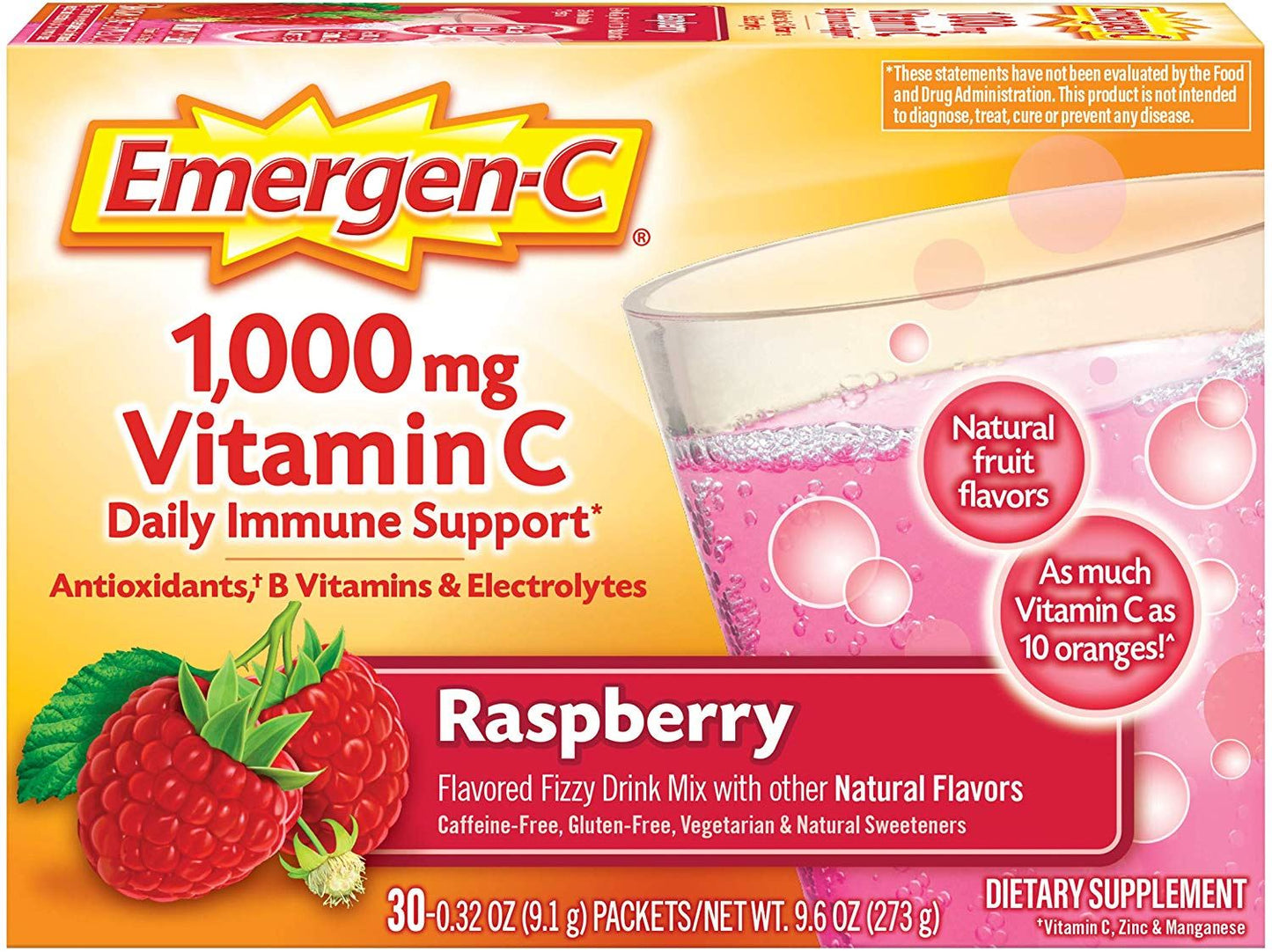 Emergen-C Rapsberry 1000 mg Vitamin C Drink Mix, 30 Packets