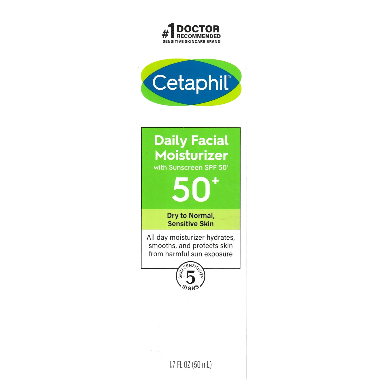Cetaphil Daily Facial Moisturizer, SPF 50+, 1.7 fl oz (50 ml)