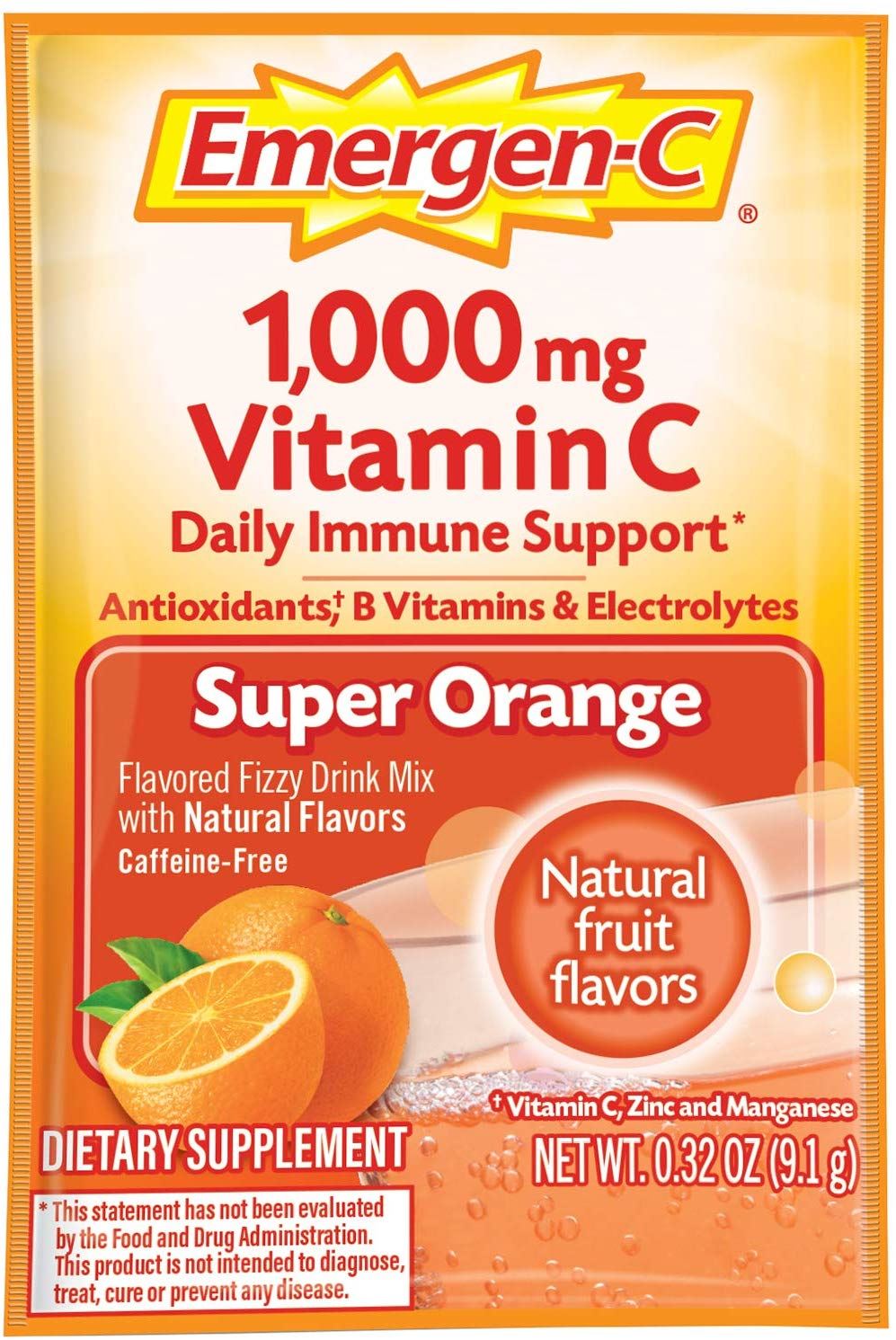 Emergen-C Super Orange 1000 mg Vitamin C Powder Mix, 30 Packets