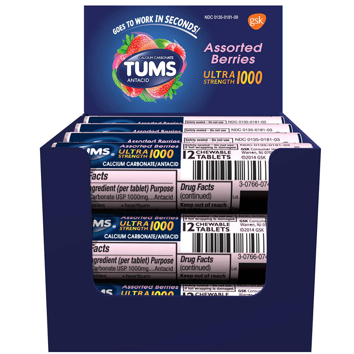 Tums Ultra Strength Antacid, Assorted Berries, 144 Tablets