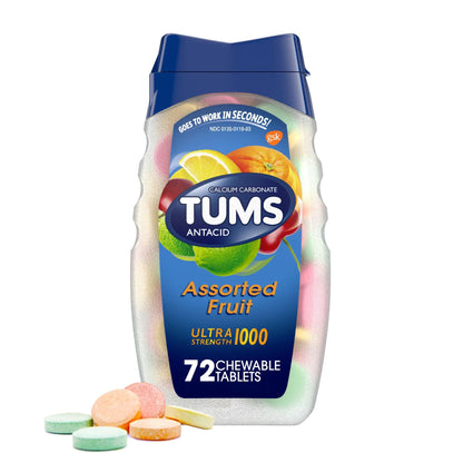 Tums Calcium Carbonate Antacid Ultra 1000, Assorted Fruit, 72 Chewable Tablets