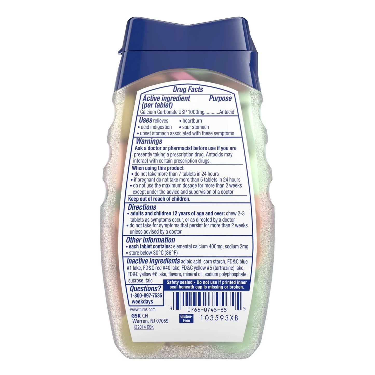 Tums Calcium Carbonate Antacid Ultra 1000, Assorted Fruit, 72 Chewable Tablets