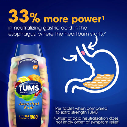 Tums Ultra 1000 Antacid, Assorted Fruit, 160 Tablets