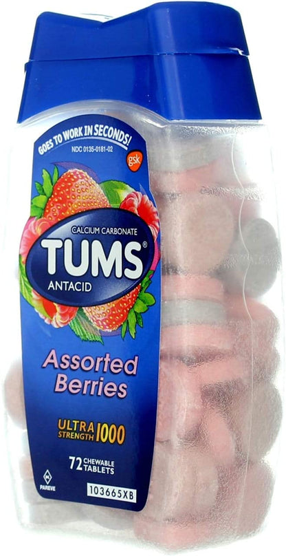 Tums Ultra 1000 Antacid, Assorted Berries, 72 Tablets