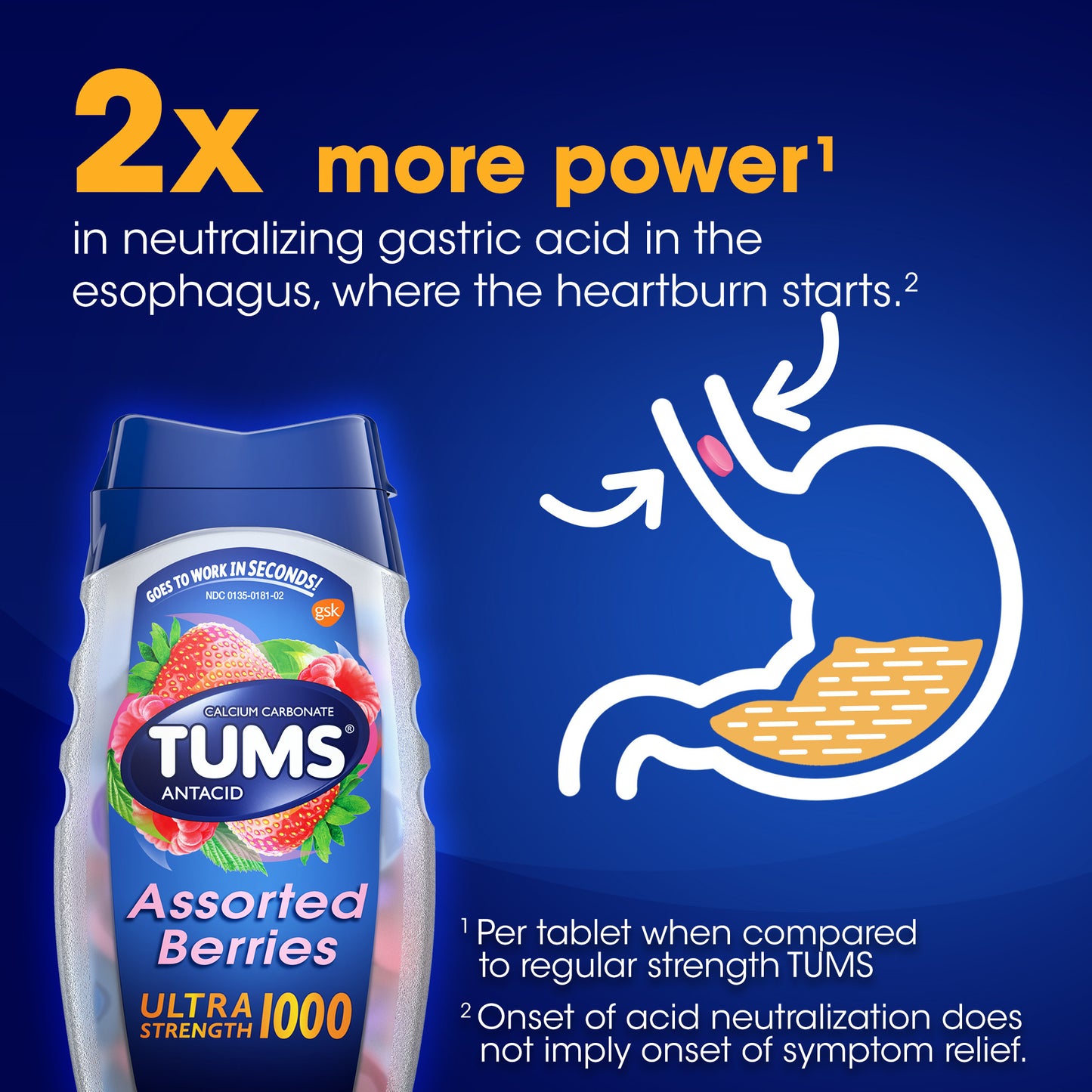 Tums Ultra 1000 Antacid, Assorted Berries, 160 Tablets