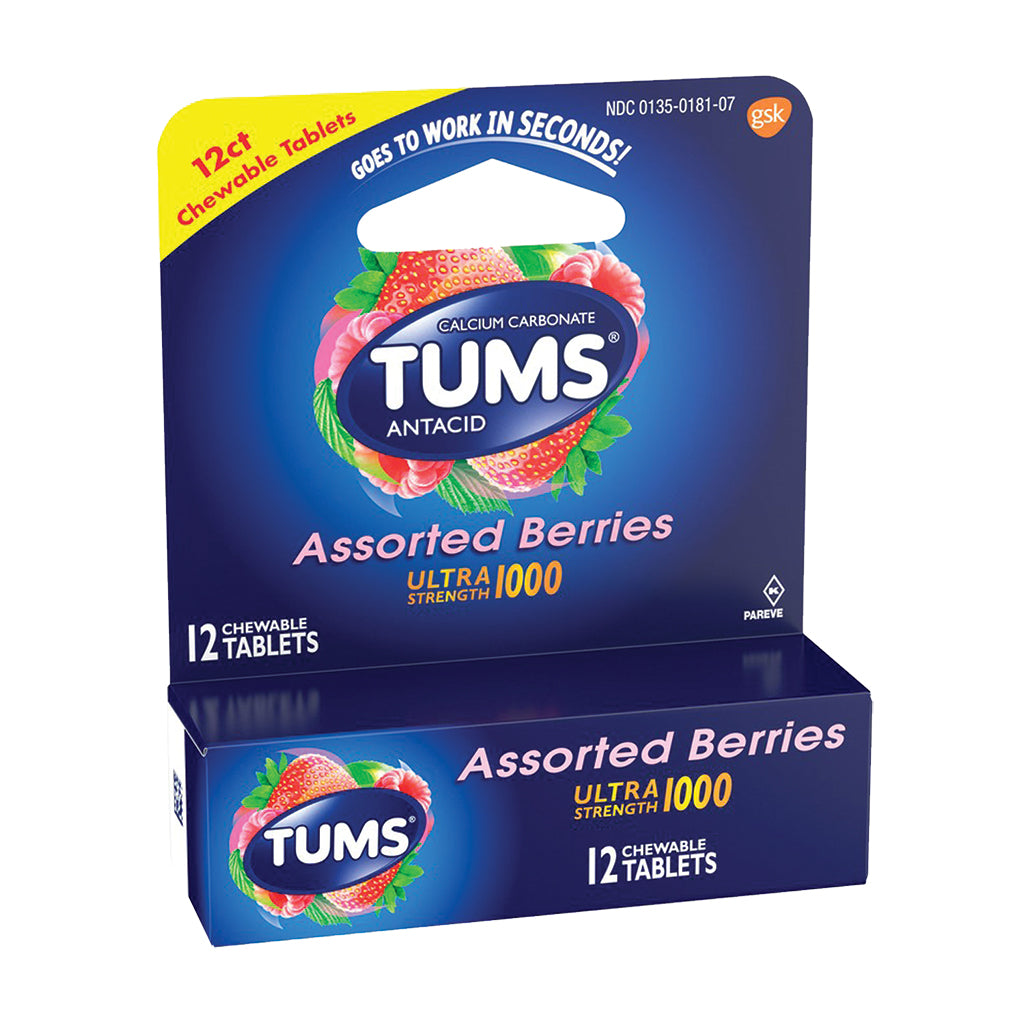 Tums Ultra Strength Assorted Berries 12 Tablets Exp 5/27