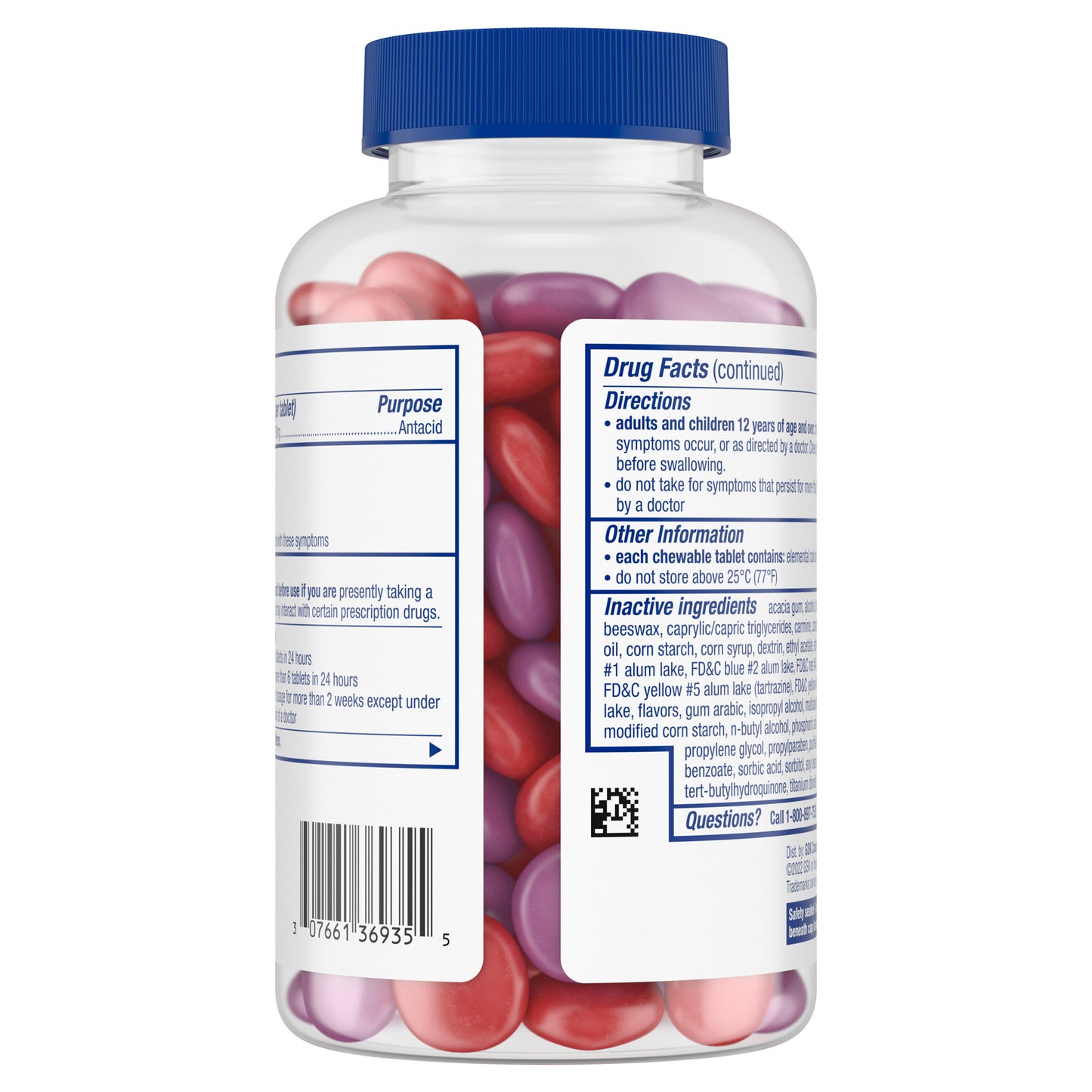 Tums Chewy Bites Extra 750 Antacid, Assorted Berries, 108 Tablets
