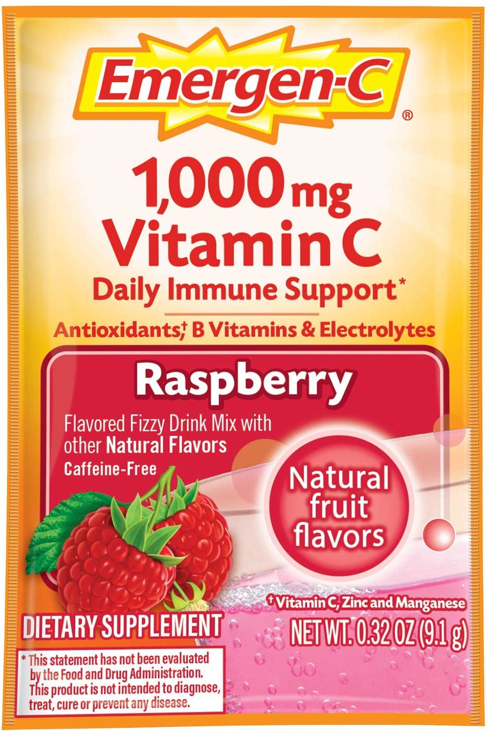 Emergen-C Rapsberry 1000 mg Vitamin C Drink Mix, 30 Packets