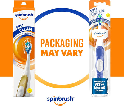 Arm & Hammer Spinbrush Pro Clean toothbrush in soft bristles, featuring blue and white design with packaging details.