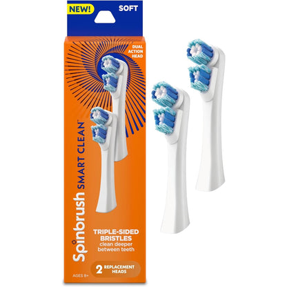 Spinbrush Smart Clean Dual Action Brush Head, Soft, 2 Replacement Heads