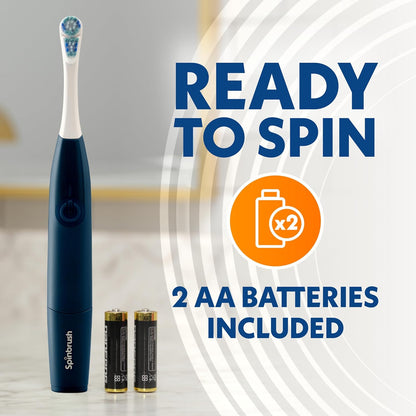 Spinbrush Smart Clean Battery Powered Toothbrush, Dual Action Head, Soft, Midnight Blue