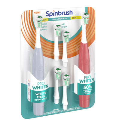 Spinbrush Pro Whiten Toothbrush Set, 2 brushes + 4 extra heads