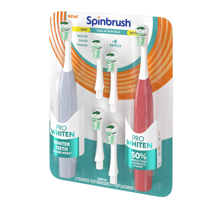Spinbrush Pro Whiten Toothbrush Set, 2 brushes + 4 extra heads